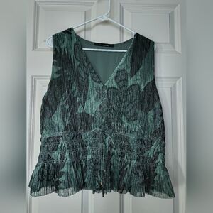 White House Black Market Teal and Black Sleeveless Blouse